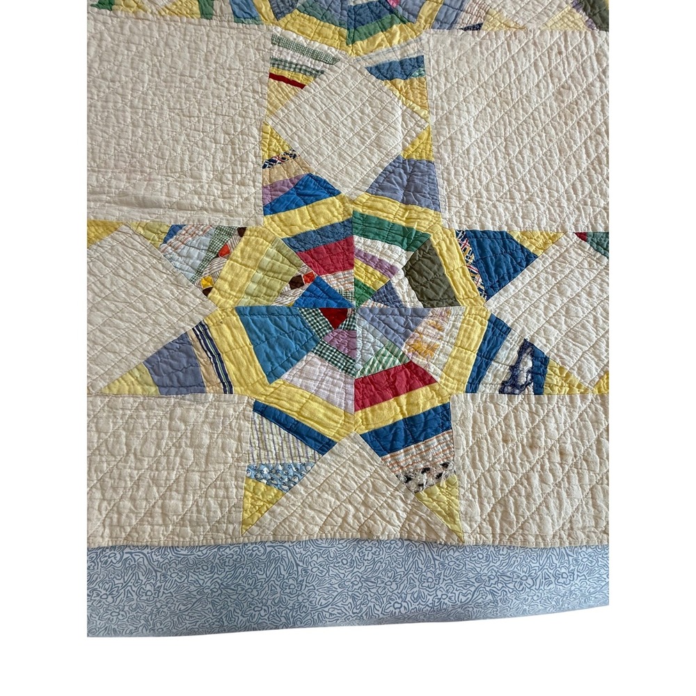 Vintage Handmade Patchwork Quilt Spider Web Wagon Wheel Feed 1930s sack Cotton - Picture 8 of 15